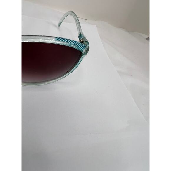 Vintage 80s Style Fashion Sunglasses Clear Blue Frames Oversized Black Lens - Picture 5 of 9